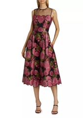 Teri Jon Floral Jacquard Sleeveless Midi-Dress