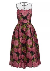 Teri Jon Floral Jacquard Sleeveless Midi-Dress