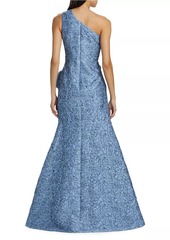 Teri Jon Floral Lace Asymmetric Gown