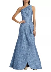 Teri Jon Floral Lace Asymmetric Gown