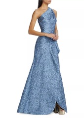 Teri Jon Floral Lace Asymmetric Gown