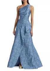 Teri Jon Floral Lace Asymmetric Gown