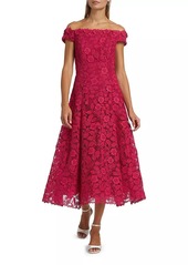 Teri Jon Floral Lace Off-the-Shoulder Cocktail Dress