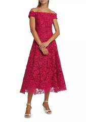 Teri Jon Floral Lace Off-the-Shoulder Cocktail Dress