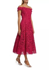 Teri Jon Floral Lace Off-the-Shoulder Cocktail Dress