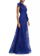 Teri Jon Floral Lace One-Shoulder Gown