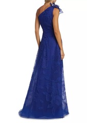 Teri Jon Floral Lace One-Shoulder Gown