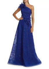 Teri Jon Floral Lace One-Shoulder Gown