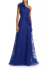 Teri Jon Floral Lace One-Shoulder Gown