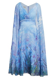 Teri Jon Floral-Printed Chiffon Midi-dress