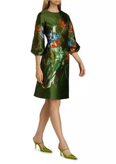 Teri Jon Floral Puff-Sleeve Cocktail Dress