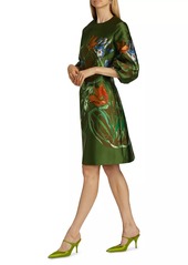 Teri Jon Floral Puff-Sleeve Cocktail Dress