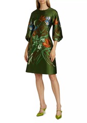 Teri Jon Floral Puff-Sleeve Cocktail Dress