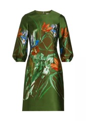 Teri Jon Floral Puff-Sleeve Cocktail Dress