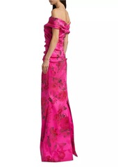 Teri Jon Floral Stretch Gazar Off-The-Shoulder Gown