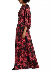 Teri Jon Floral Twill Gown