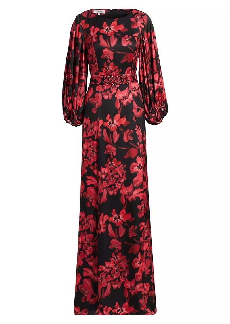 Teri Jon Floral Twill Gown