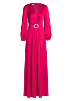 Teri Jon Hammered Satin Belted Gown