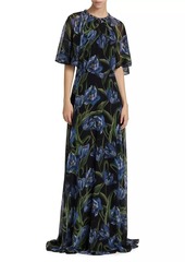 Teri Jon Iris Print Caplet Chiffon Gown