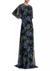 Teri Jon Iris Print Caplet Chiffon Gown