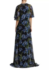 Teri Jon Iris Print Caplet Chiffon Gown