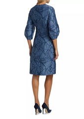 Teri Jon Jacquard Balloon-Sleeve Cocktail Dress