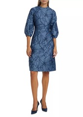 Teri Jon Jacquard Balloon-Sleeve Cocktail Dress