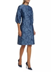 Teri Jon Jacquard Balloon-Sleeve Cocktail Dress