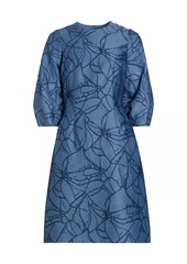 Teri Jon Jacquard Balloon-Sleeve Cocktail Dress