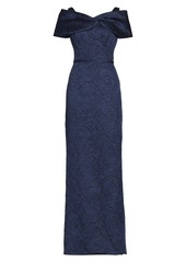 Teri Jon Jacquard-Knit Floral Off-The-Shoulder Gown