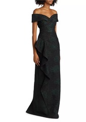 Teri Jon Jacquard Portrait Gown