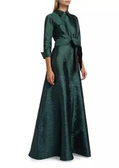 Teri Jon Jacquard Taffeta Shirt Gown