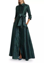 Teri Jon Jacquard Taffeta Shirt Gown