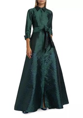 Teri Jon Jacquard Taffeta Shirt Gown