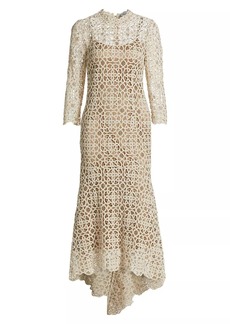 Teri Jon Lace Crochet HIgh-Low Cocktail Dress