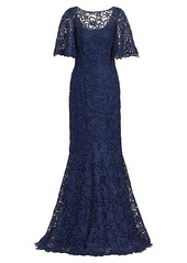 Teri Jon Lace Flutter-Sleeve Gown