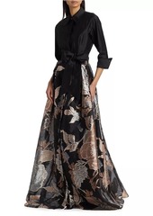 Teri Jon Metallic Floral Jacquard Gown