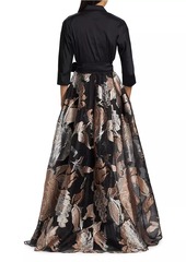 Teri Jon Metallic Floral Jacquard Gown