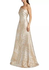 Teri Jon Metallic Jacquard Fit & Flare One-Shoulder Gown