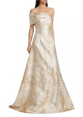 Teri Jon Metallic Jacquard Fit & Flare One-Shoulder Gown