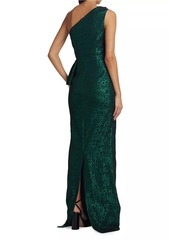 Teri Jon Metallic Jacquard Self-Tie Column Gown