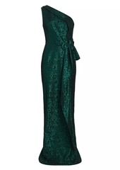 Teri Jon Metallic Jacquard Self-Tie Column Gown