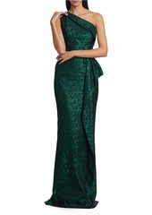 Teri Jon Metallic Jacquard Self-Tie Column Gown