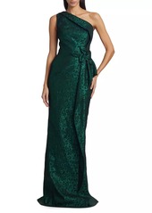 Teri Jon Metallic Jacquard Self-Tie Column Gown