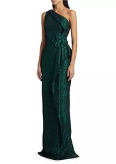 Teri Jon Metallic Jacquard Self-Tie Column Gown