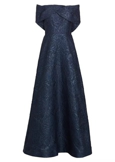 Teri Jon Metallic Textured Floral Off-the-Shoulder Gown
