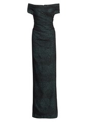 Teri Jon Off-the-Shoulder Metallic Column Gown