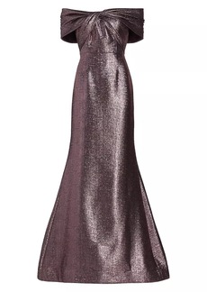 Teri Jon Off-The-Shoulder Metallic Gown