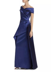 Teri Jon Off-The-Shoulder Mikado Satin Peplum Gown