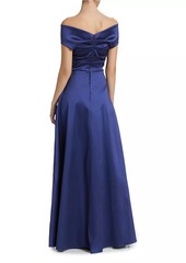 Teri Jon Off-The-Shoulder Mikado Satin Peplum Gown